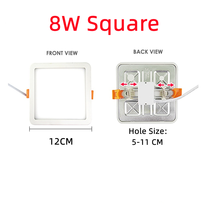 Ceiling Downlight 20W 15W 8W Square/Round Adjustable Spring Recessed Downlight White/Warm White for Bedrrom Living room Kitchen
