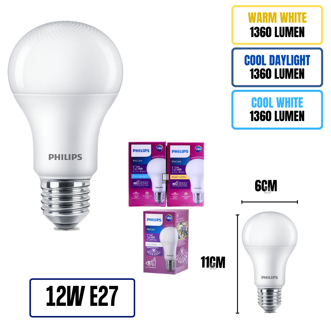 [3 Year Warranty] PHILIPS LED E27 Screw Light Bulb All Type Warm White Cool Daylight