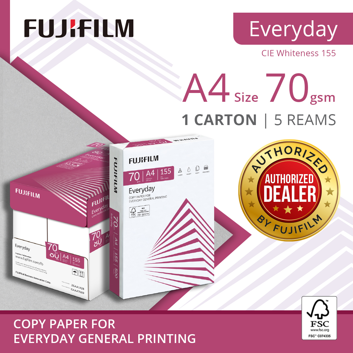 FujiFilm Everyday Copier Paper A4 70gsm (1 Carton / 5 Reams)