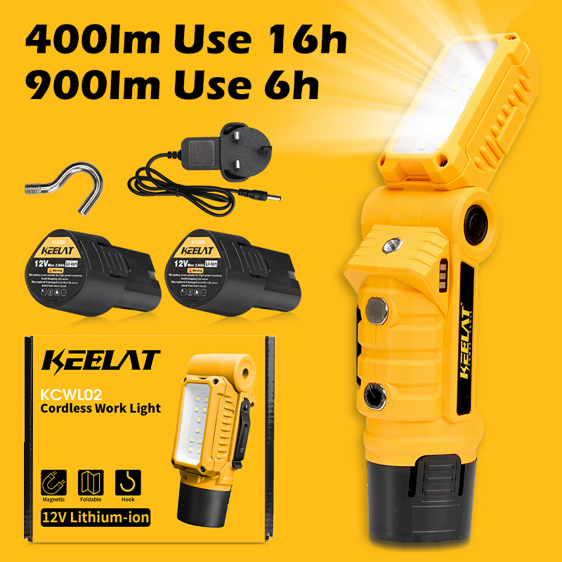 KEELAT Cordless Work Light 180° Emergency Lighting With Hook Outdoor Camping Lamp Foldable Light With Battery KCWL02