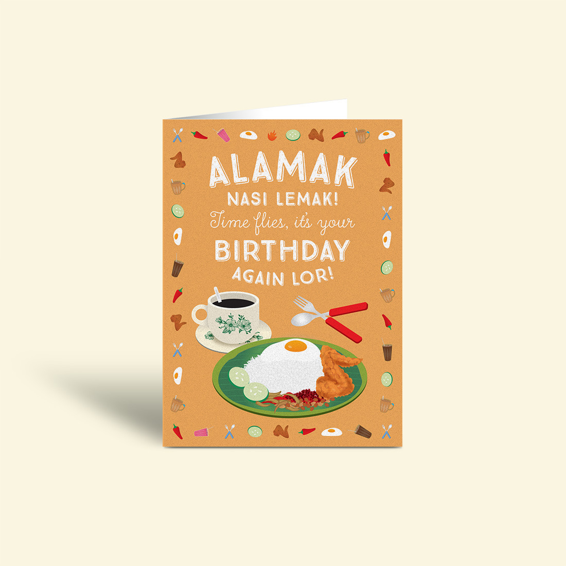 Singapore Souvenir Greeting Card – (Happy Birthday) Alamak Nasi Lemak! Hawker Food Chicken Wing