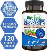 Biofinest Glucosamine 1500mg Chondroitin Turmeric MSM Black Pepper - 5-in-1 Muscle Back Joint Pain Relief Knee Supplement - Promote bone cartilage joint mobility - Antioxidant Reduce Inflammation Fast Absorption - Made in USA (120 Coated Tablets)