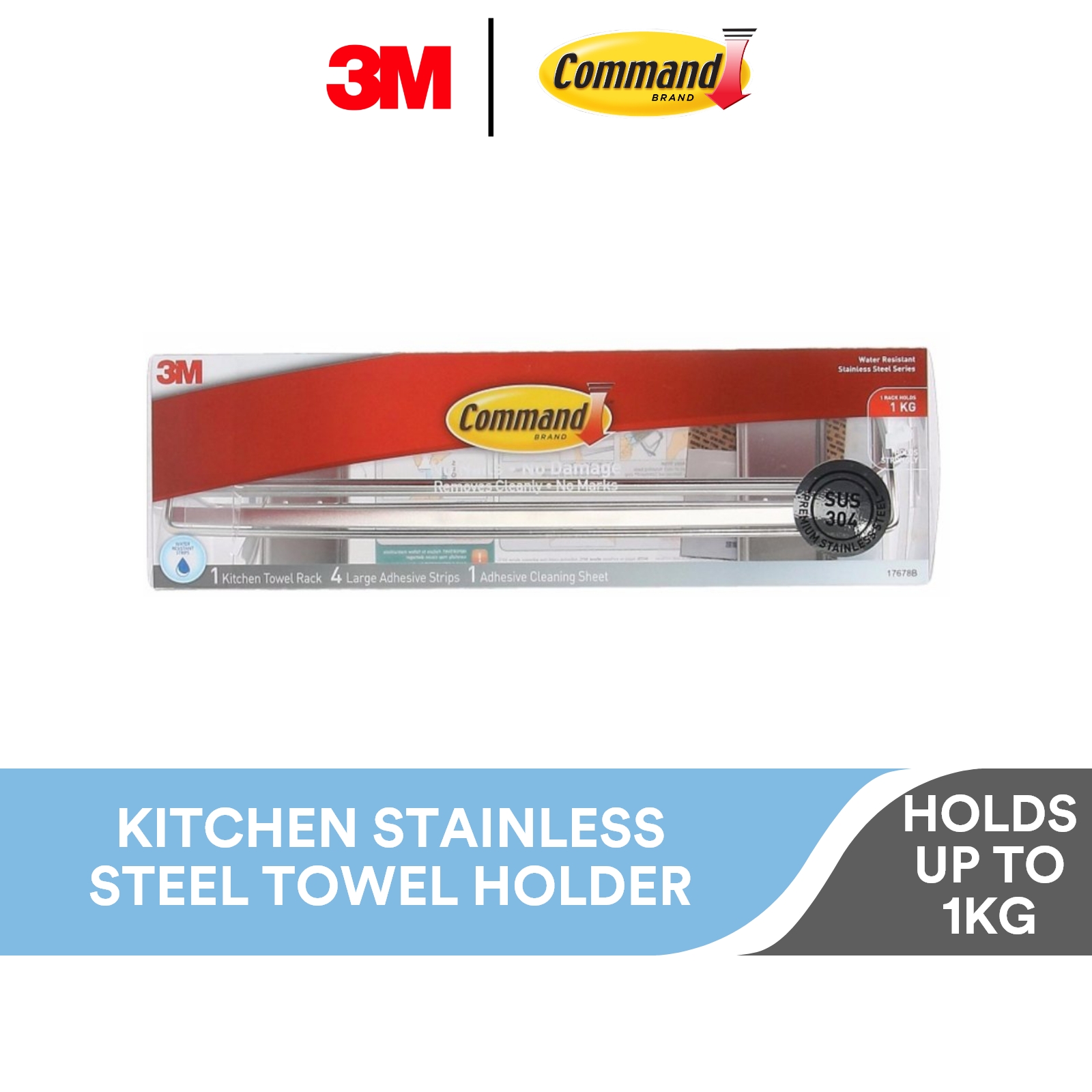 Command™ Stainless Steel Kitchen Towel Rack 