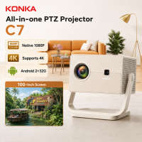 KONKA C7 All-in-One Gimbal Projector Native 1080P Support 4K Decoding 900ANSI Auto Focus Keystone Correction WiFi6 Bluetooth5.2 Home Theater Portable Smart Projector with 8W Stereo Speaker