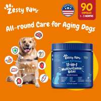 Zesty Paws Senior 11-in-1 Multivitamin Bites (For Senior Dogs Joint Liver Gut Immune Heart & Brain Support) Dog Supplement 90ct Chews