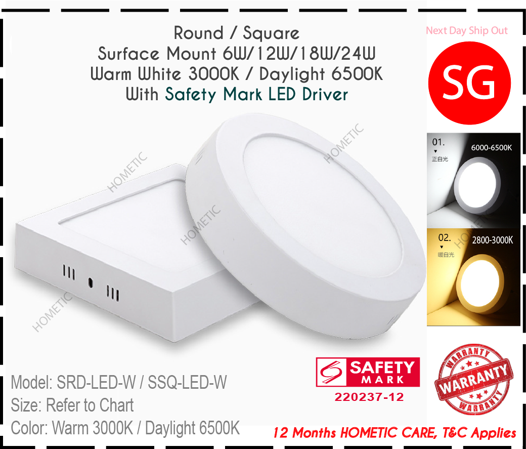 Surface Mounted LED Square / Round Panel Light 6W 12W 18W 24W LED Ceiling Light with Safety Mark