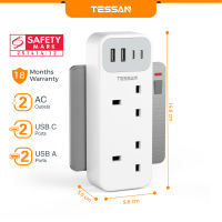 TESSAN Multi Plug Extension Socket Adapter with USB + Type C Wall Charger Extension Adaptor