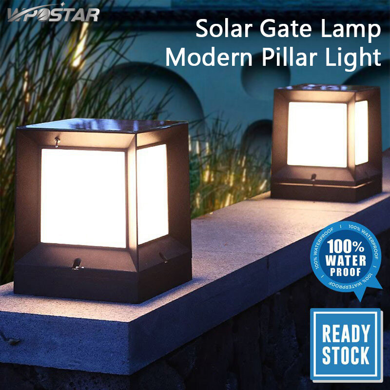 Solar Gate Lamp Pillar Light Modern Outdoor Lighting Waterproof Remote Dimming Garden Solar Lawn Lamp Villa Courtyard Gate Light