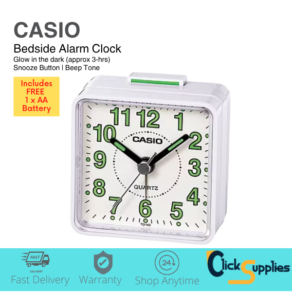 Casio Alarm Clock Quiet Movement Glow in the Dark Display Loud Beep Alarm Compact Size