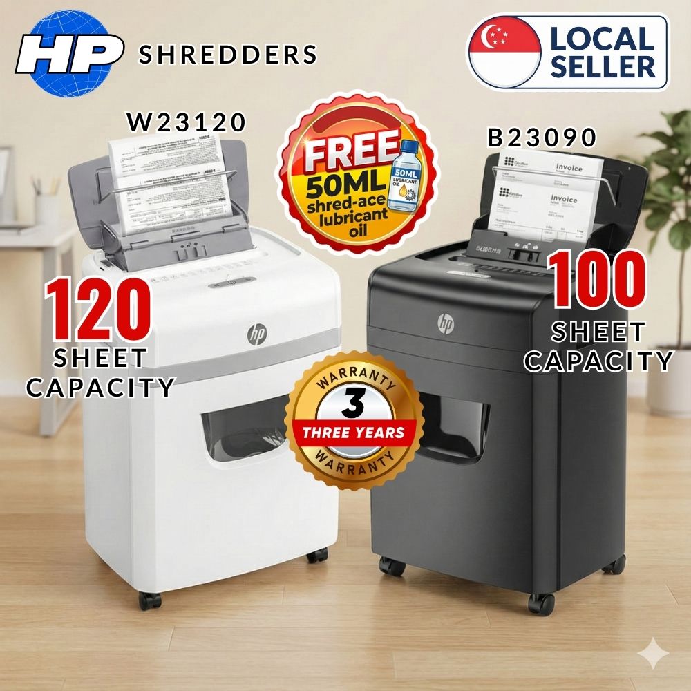 HP 100/120 Sheet Auto Feed Shredder | Hands Free Dual Slot | 3 Year Warranty +50ml lubrication oil