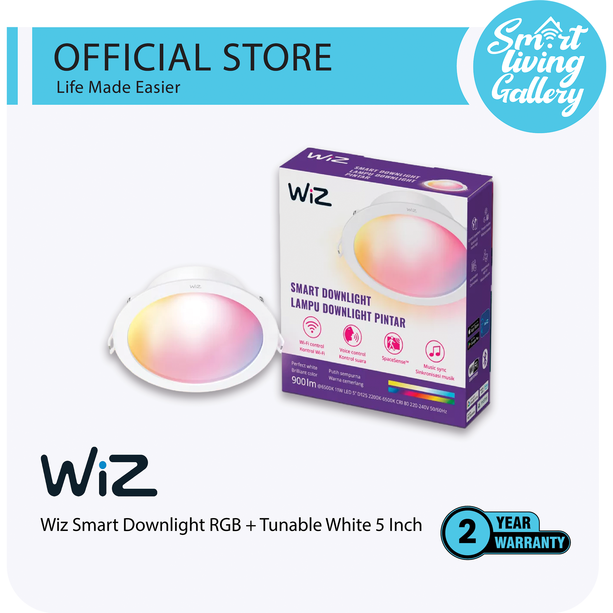 Wiz Smart RGB + Tunable Downlight 5 inch Wi-Fi Direct support matter