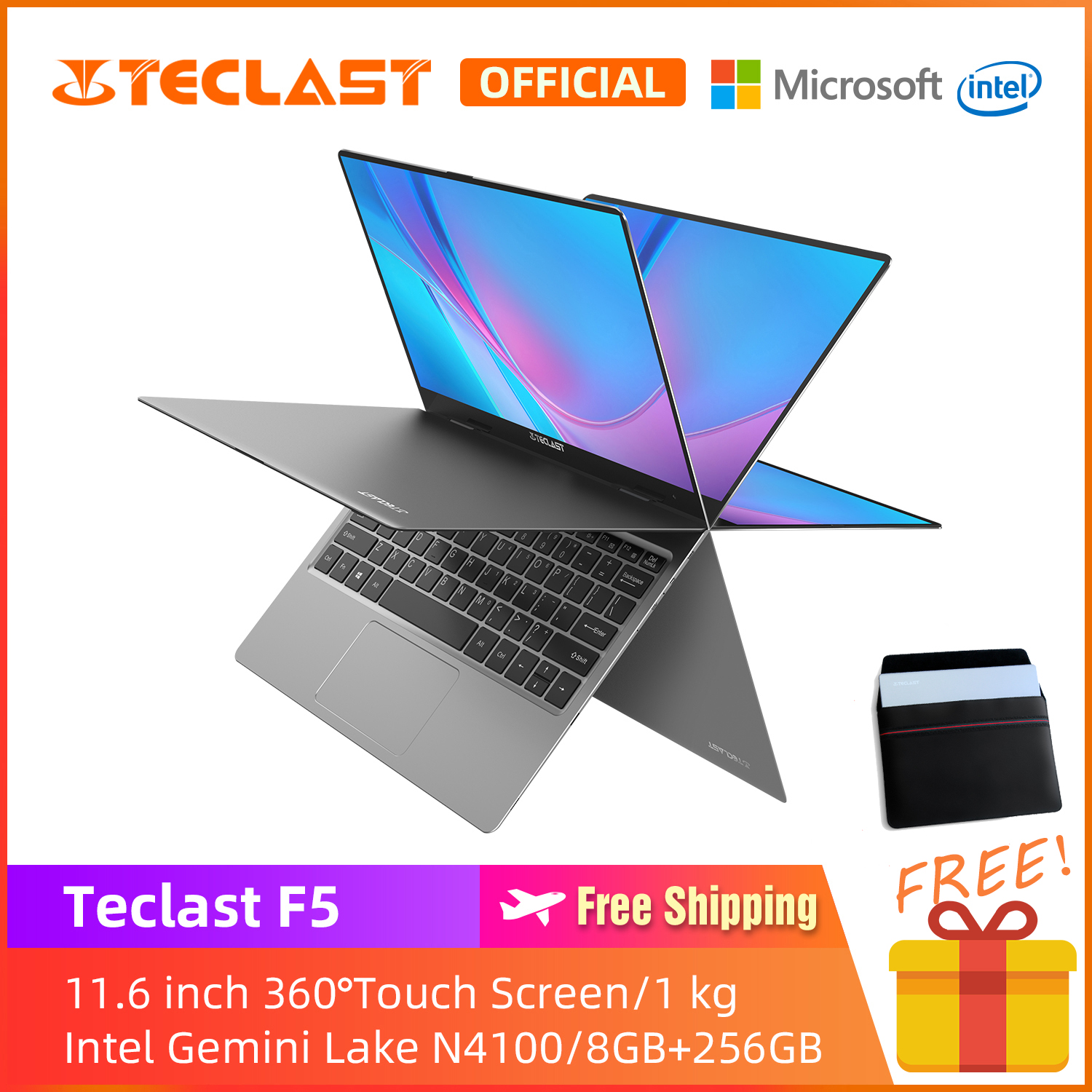 【Teclast Official】 F5 Traditional Laptop/11.6 inch  360° Rotating Touch Screen/Intel Gemini Lake N4100 CPU/1920X1080 Resolution/8GB+256GB SSD/1 kg Ultra-light/Dual Band WIFI