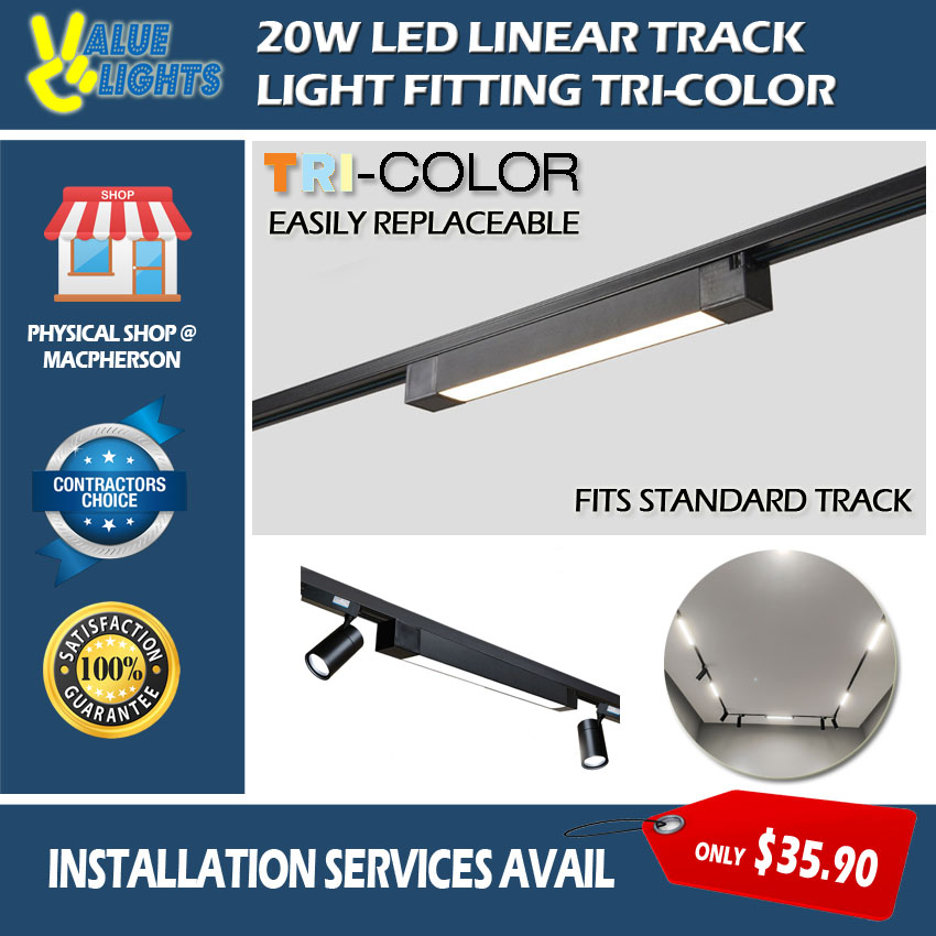 LED Linear Track Light 20W Tri Color Slim Bar Fitting