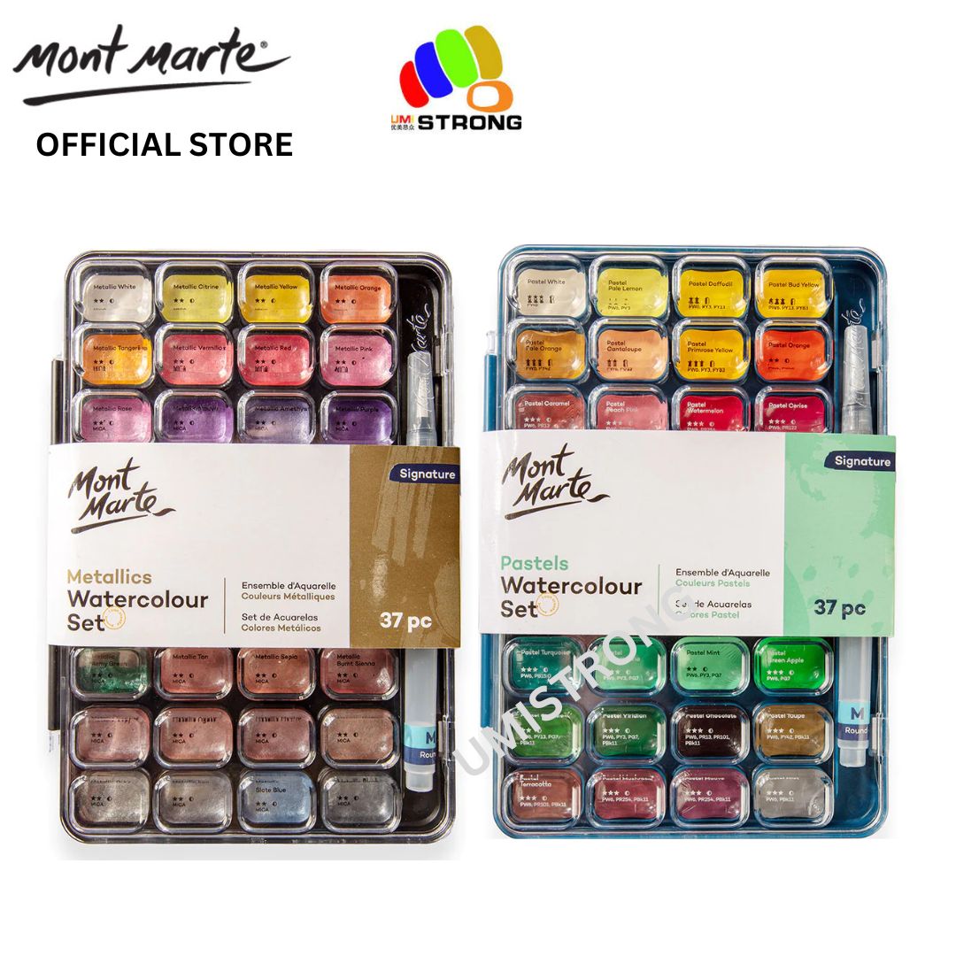 Mont Marte Bright Watercolour/ Metallics Watercolour 13/37pc/Pastels Watercolour Set Signature 37pc.