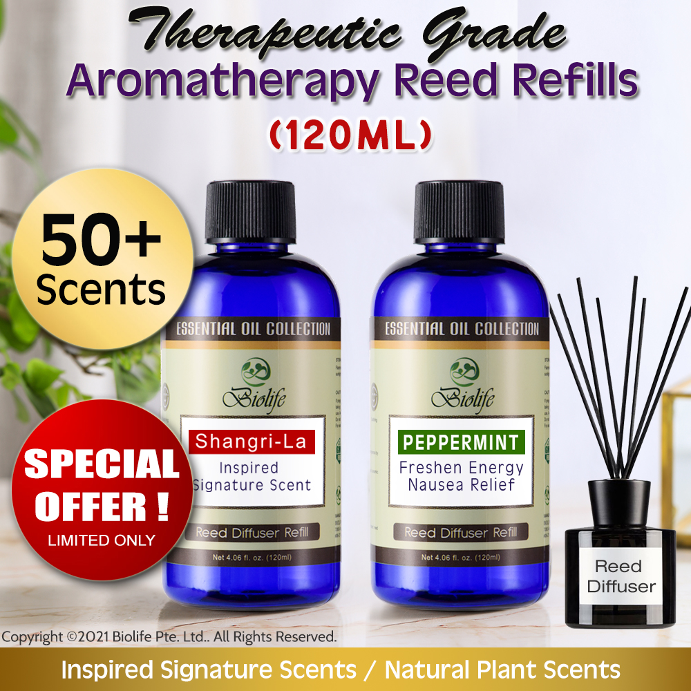 Biolife Aromatherapy Reed Diffuser Refill (120ml) 50+ Scents of Inspired Signature Scents / Hotel Scents / Natural Plant Scents / Essential Oil Scents. Long lasting