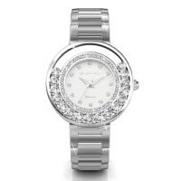 Her Jewellery Glamour Watch (White) - Luxury Crystal Embellishments plated with 18K Gold and 1 real Diamond