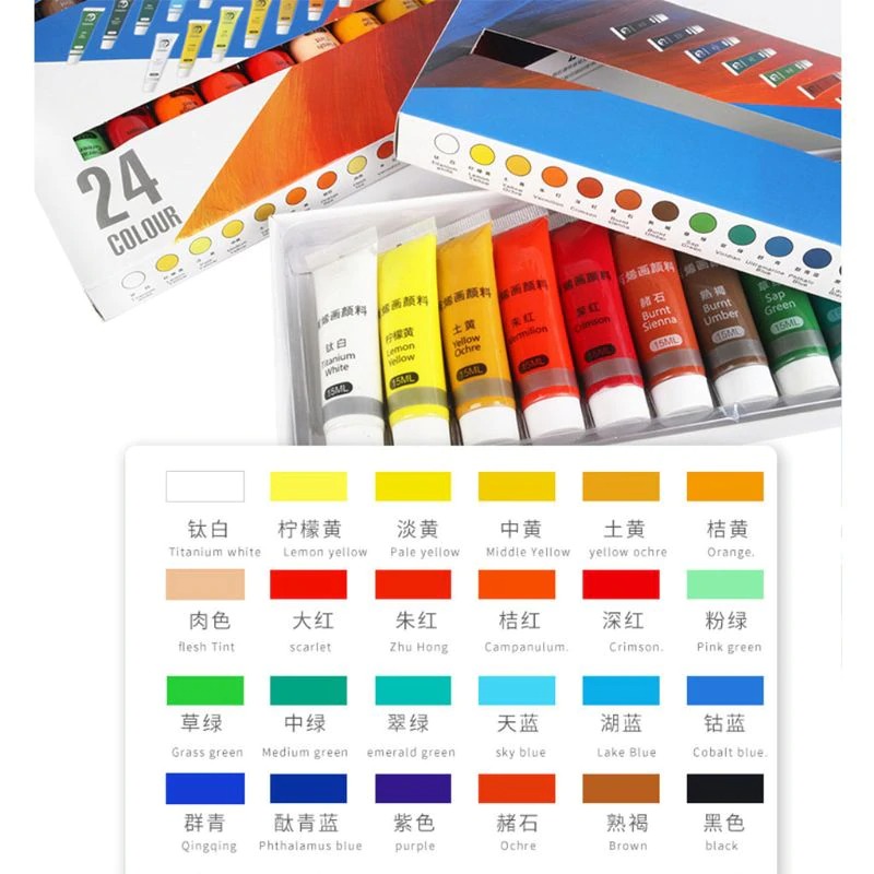 【Mini Gifts】12/24 Colours 15ML Acrylic Paint Set Colour Paint For Fabric Clothing Nail Glass Wall Art Children Gifts