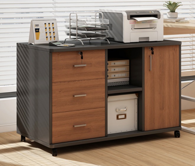 Vintage Brown Storage Cabinet with Drawer – Industrial Iron-Wood Structure for Study, Living Room, or Office