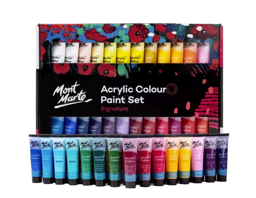 Mont Marte Acrylic Colour Paint Set Signature 18/24/36/48pc x 36ml (1.2oz)