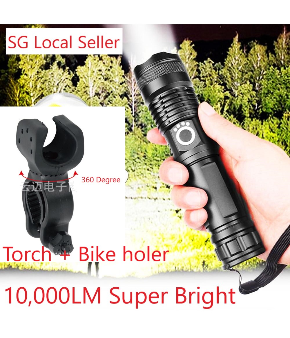 🔥SG Local Stock🔥 10000lm Ultra Bright LED Torch XHP50 Tactical Torch Rechargeable 2-4hrs