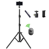 Portable Tripod 2.1m Extendable Selfie Stand with Bluetooth Shutter Phone Bracket 360° Rotatable Tripod Stand Live Streaming Phone Holder