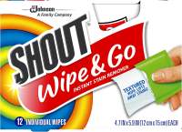 Shout Wipe & Go 12 Wipes X 2/4 Pack (Total 24/48wipes) Instant Stain remover