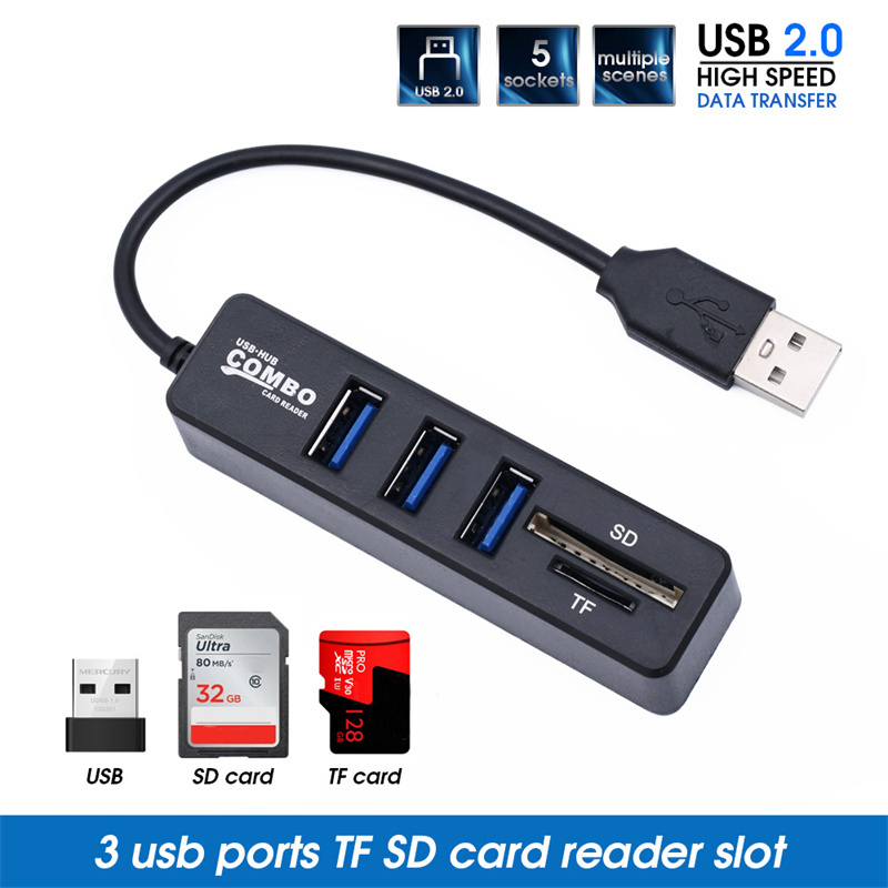 Bộ chia usb mini 2.0 bộ chia usb 2.0 bộ chia usb 3 cổng với đầu đọc thẻ tf bộ chuyển đổi hab 5 cổng 2.0 cho phụ kiện máy tính