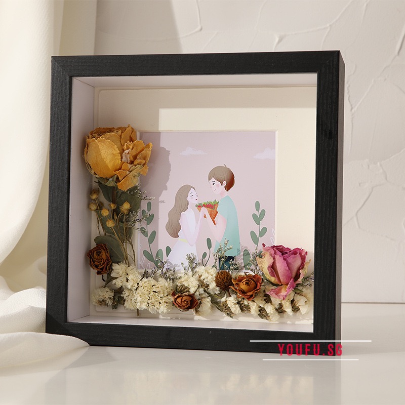 [SG Stock]3D hollow 5cm Wooden Glass photo Frame Shadow Box Display Case dried flowers Birthday Valentines Day Gift Christmas gift