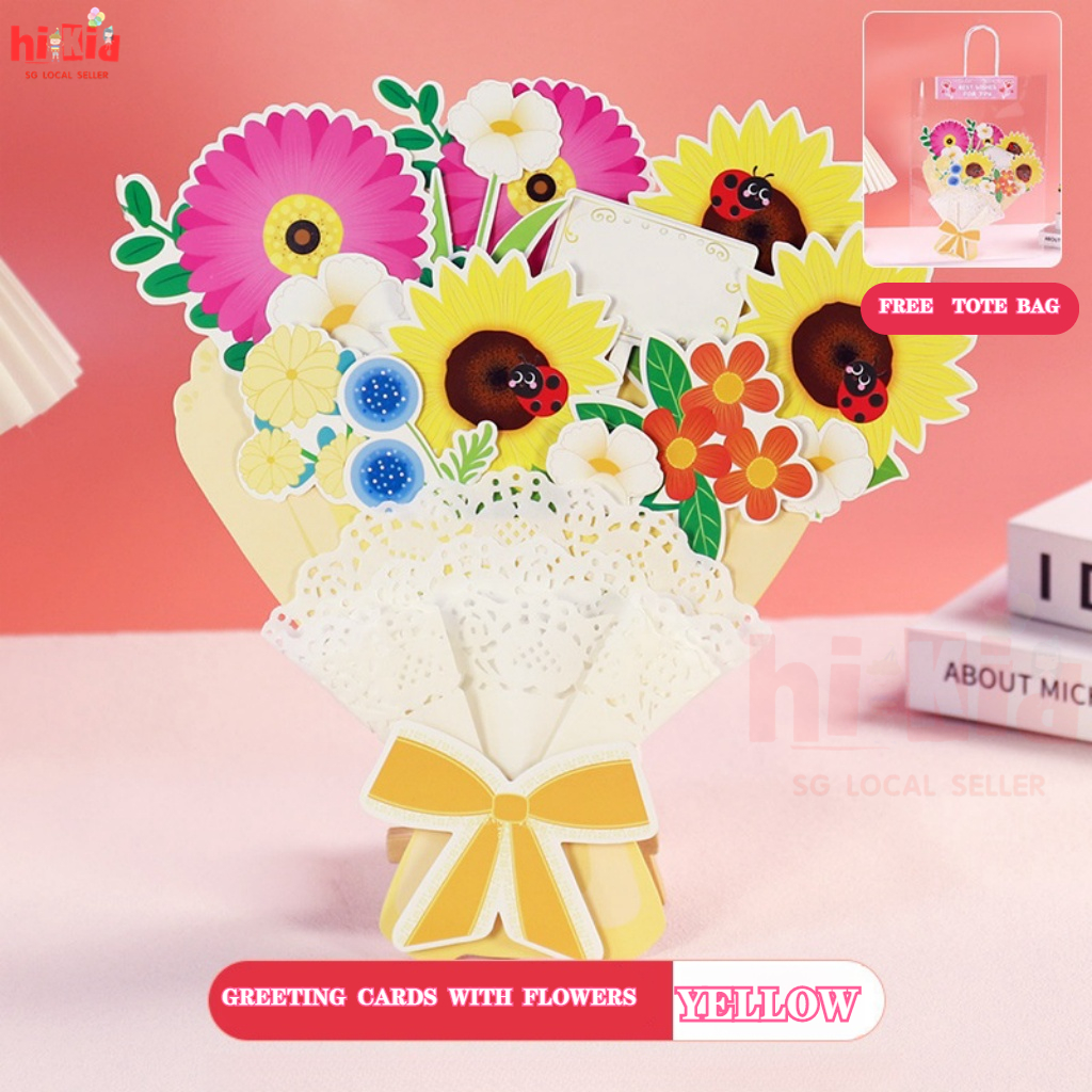 Handcrafted 3D Floral Bouquet Greeting Cards for Teachers Day - SG Seller