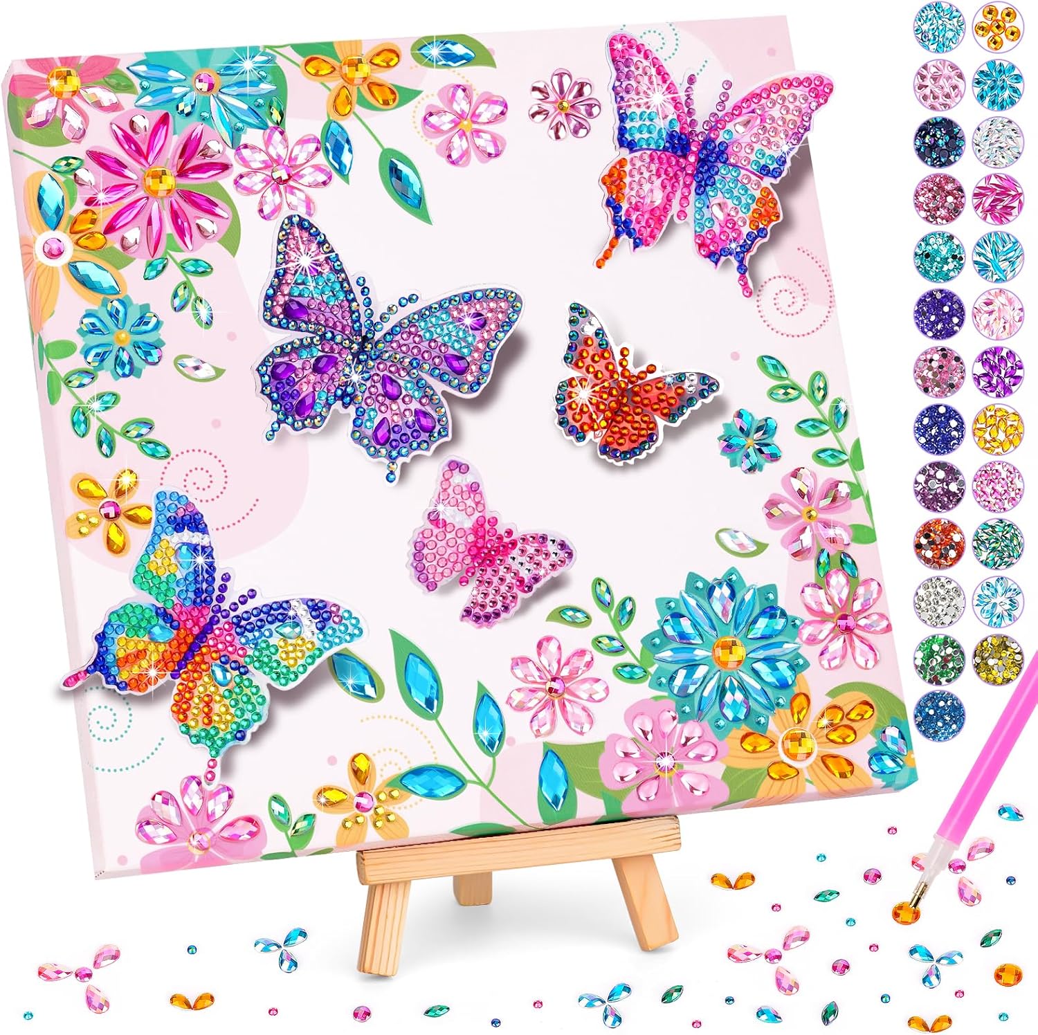 Arts and Crafts for Kids Age 8-12 Diamond Art Kit for Kids Gifts for 6 7 8 9 10 Year Old Girls Birthday Presents Toys for Girl Teen Fun Activities Gem Art Butterfly Kit with Frame for Home Decor