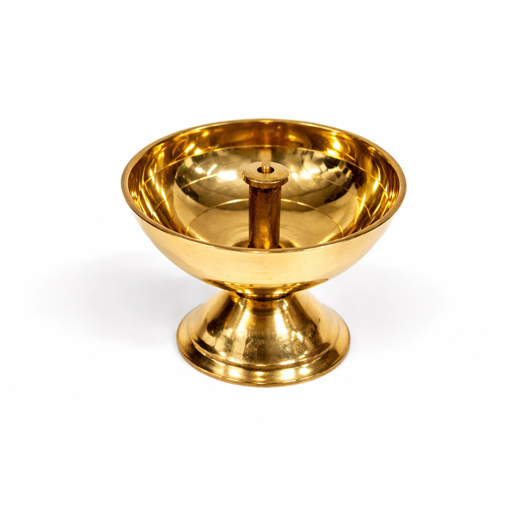 Premium Brass Oil Diya Lamp | Traditional Pooja Deepam for Home Temple & Festive Decor (Single Pc | Gold Finish)
