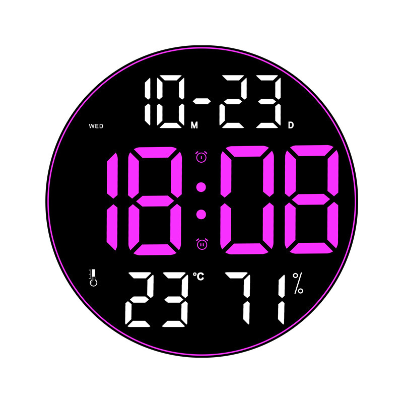 12inch Large Screen LED Round Wall Clock Humidity Temperature Date Display Digital Clock USB Desktop for Living Room Dec