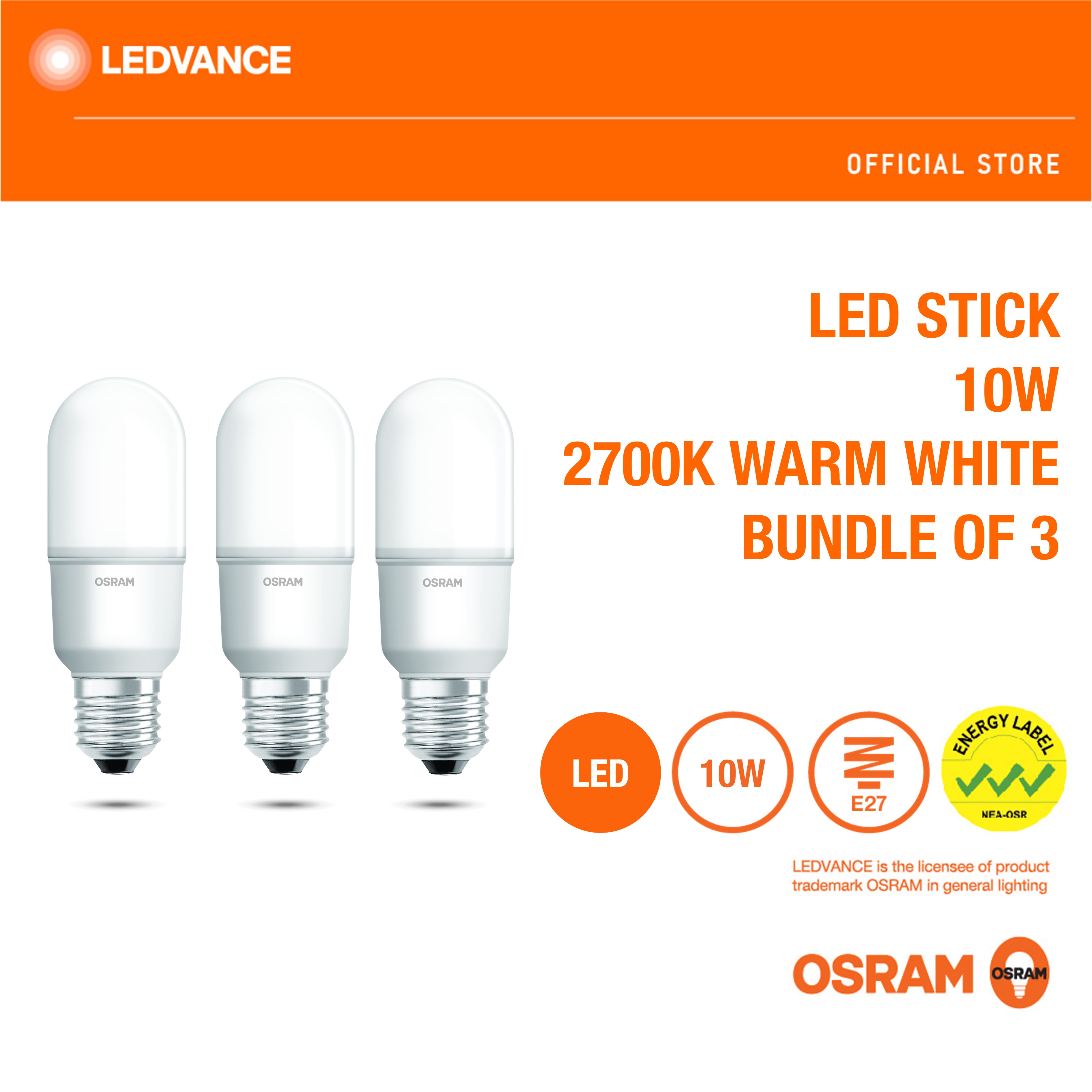 OSRAM LED Value Stick 10W E27 (2700K/6500K) (Bundle of 3)