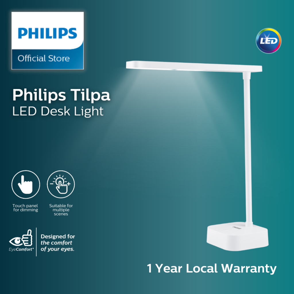 Philips Tilpa LED USB Chargeable Desk Light - touch panel for dimming & pre-set scenes w anti-glare (1 Year Warranty)