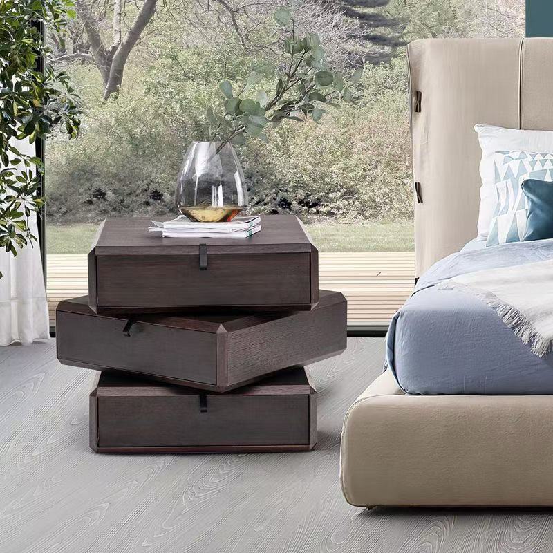 Modern Minimalist Rotating Nightstand – Creative Bedside Cabinet with Luxurious Wood Grain, Italian-Style Simple Storage