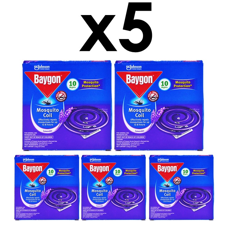 Baygon Mosquito Coil LAVENDER 10s (Bundle of 5)