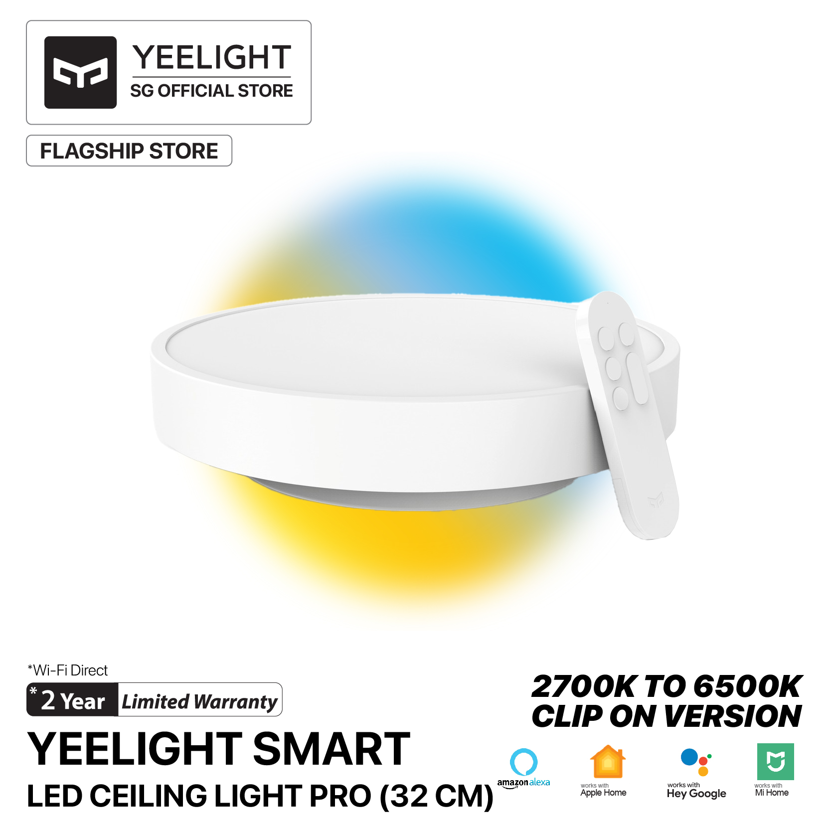 Yeelight Smart LED Ceiling Light Pro 320 work with Apple home alexa google home.