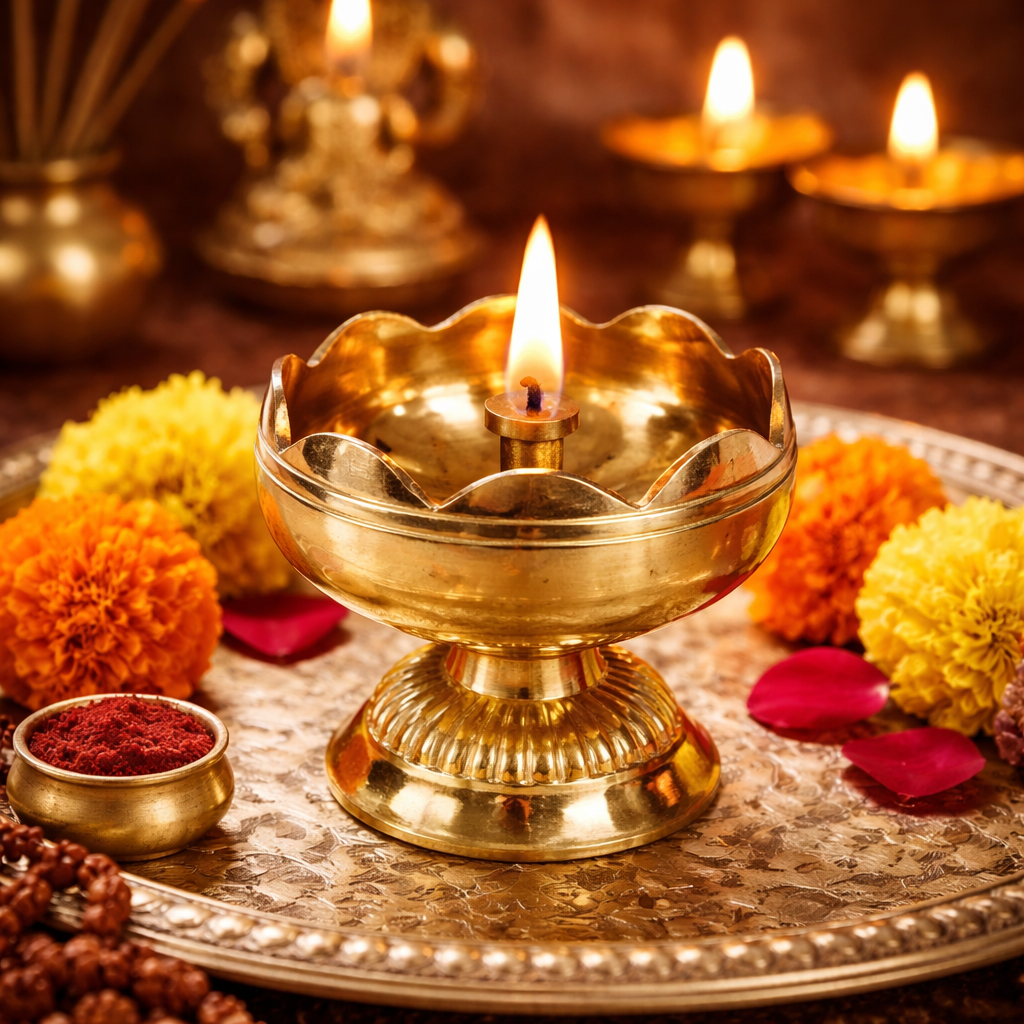 Brass Akhand Jyot Oil Lamp for Diwali Décor – Traditional Pooja Deepam for Home & Temple Long-Lasting Diya (Size - 2x2 Inch | Pack of 1 Pc)