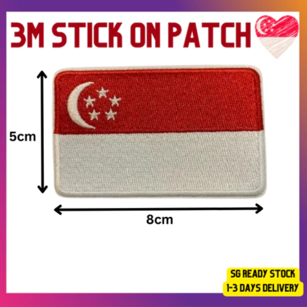 [SINGAPORE FLAG PATCH] EMBROIDERY PATCHES STICK ON / IRON ON PATCHES FABRIC CLOTHES BADGE NDP MAJULAH CAP