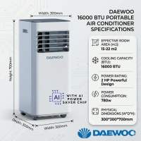 Daewoo AI Powered Portable Aircon 12000 BTU / 16000 BTU | 40% Energy Saving | Fast Cooling | 3-Year Warranty