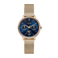 Solvil et Titus Fashionista Multi-Function Day & Night Quartz Dark Blue Dial Rose Gold Mesh Strap Women Watch W06-03404-005