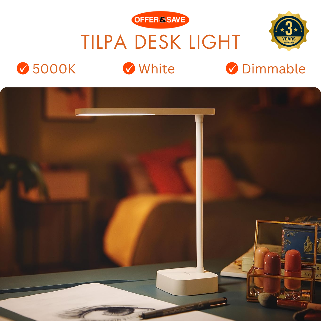 [3 Year Warranty] PHILIPS LED Tilpa Desk Lamp Table Lamp [Cool White Light 5000K - White] 5W