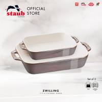 STAUB Ceramic Rectangular Baking Dish Set of 2 - Antique Grey/Turquoise
