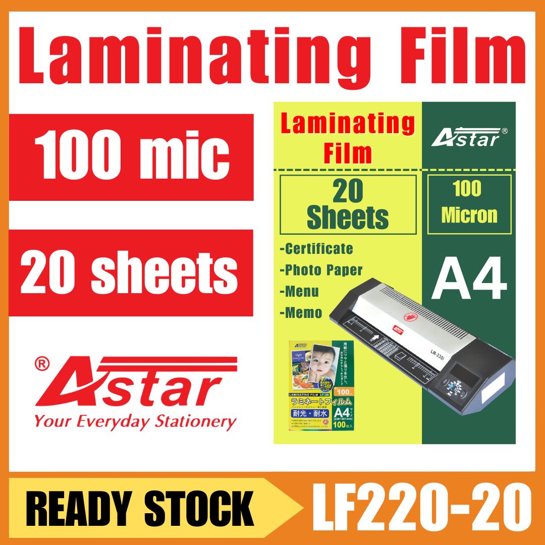[Ready Stock] 20sheets laminating pouch / Value pack laminating film / x20 sheets Astar Laminating Film 100mic Laminate Pouches Film A4 Size