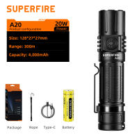 SUPERFIRE Flashlight A20 20W High-power 1700 Lumens Super Bright Type-C Rechargeble  Portable Waterproof Torchlight For Camping Hiking Expedition
