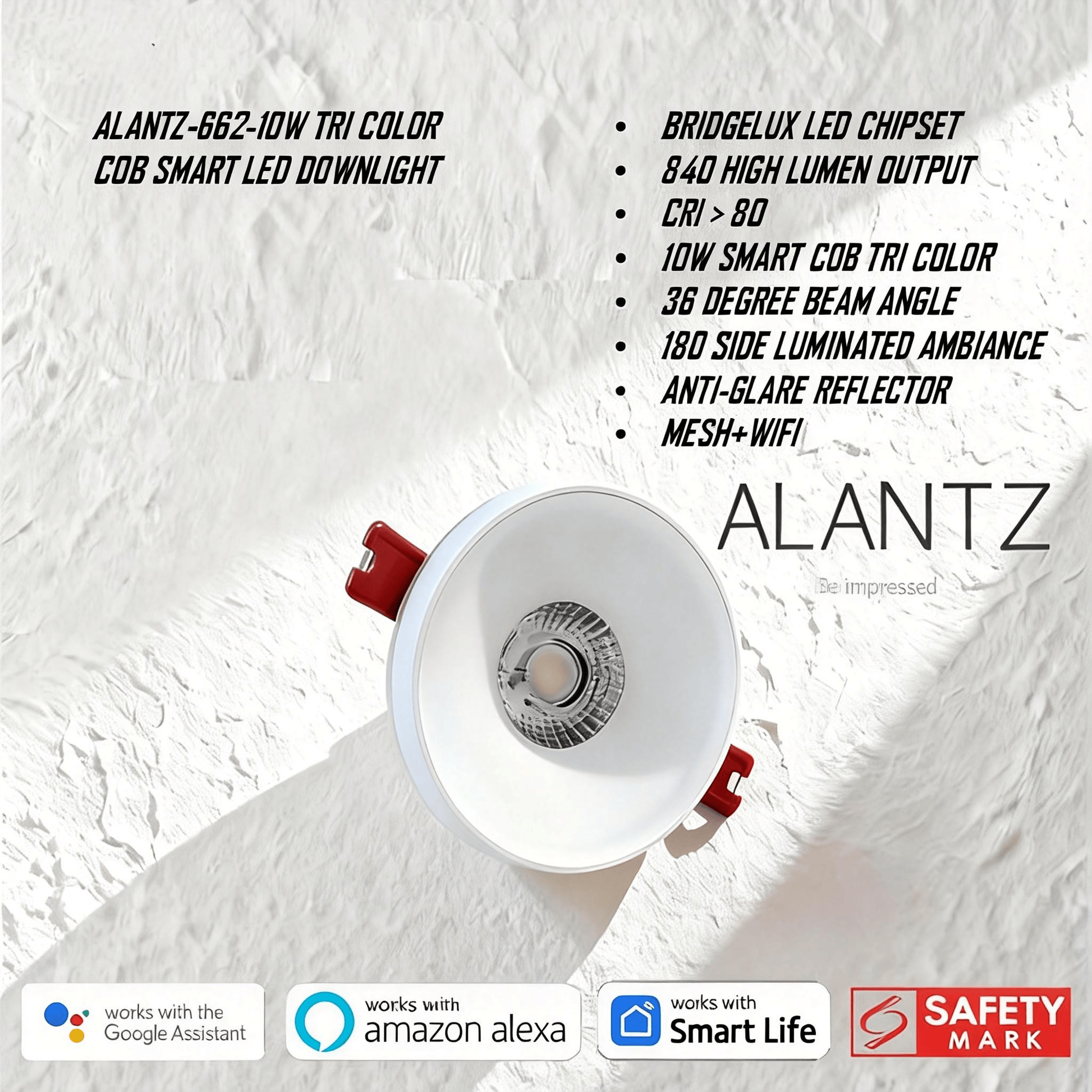ALANTZ AL662-10W SMART COB TRI COLOR LED DOWNLIGHT BRIDGELUX LED CHIPSET Works with Smart-life App Google N Alexa