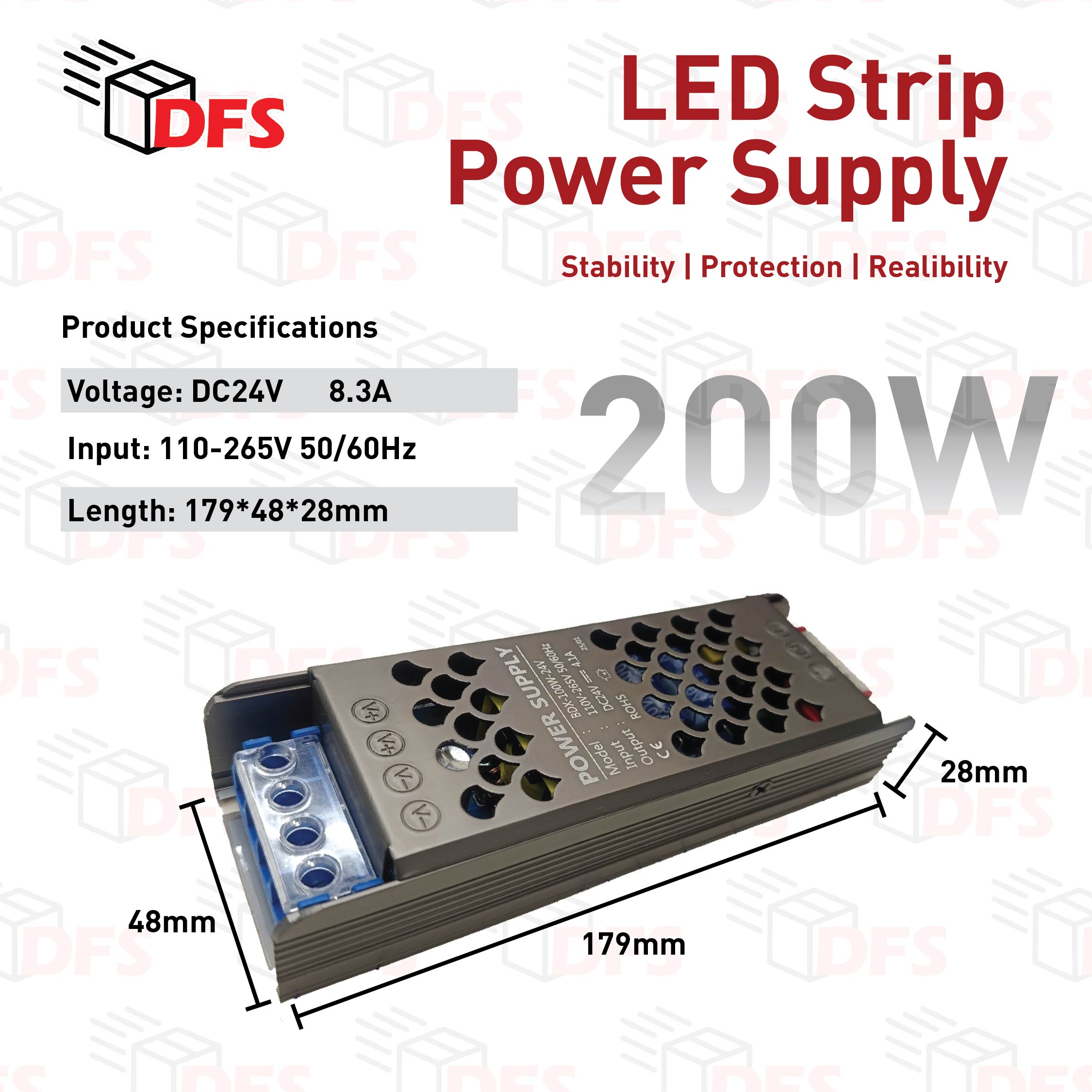 DFS LED 24V 60W 100W 200W Driver for 24V COB LED Strip Light