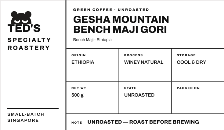 RAW/GREEN UNROASTED BEAN Ethiopia Gesha Mountain Bench Maji Gori Gesha Winey Nat