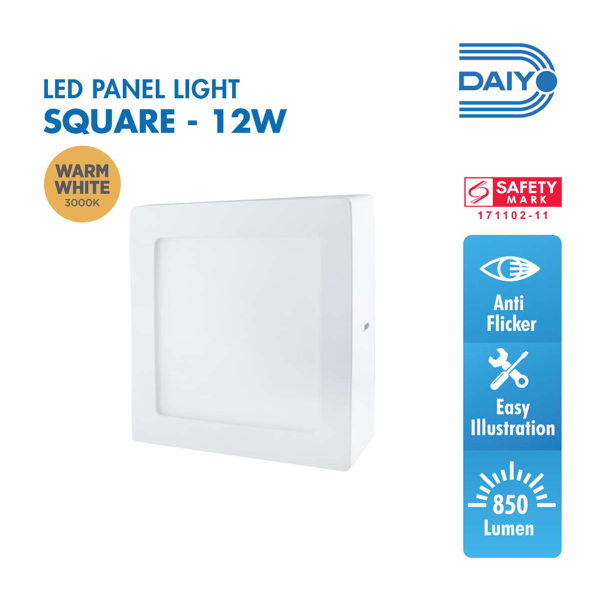 Daiyo LPS 75-WW 12W LED Surfaced Panel Light Square Shape (Warm White)