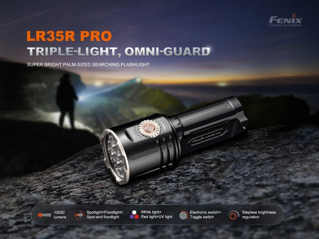 Fenix LR35R Pro [10000 Lumens] High Power Flashlight With Red & UV Secondary Lights